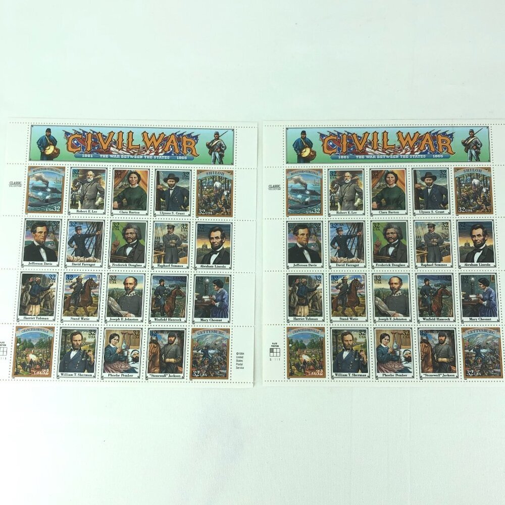Vintage 1994 32 Cent Civil War Postage Stamps 2 Sheets